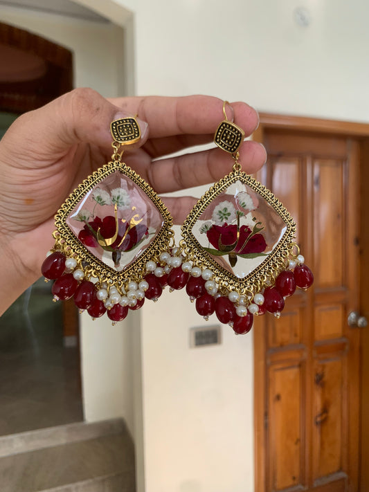 Rose Red Jhumka