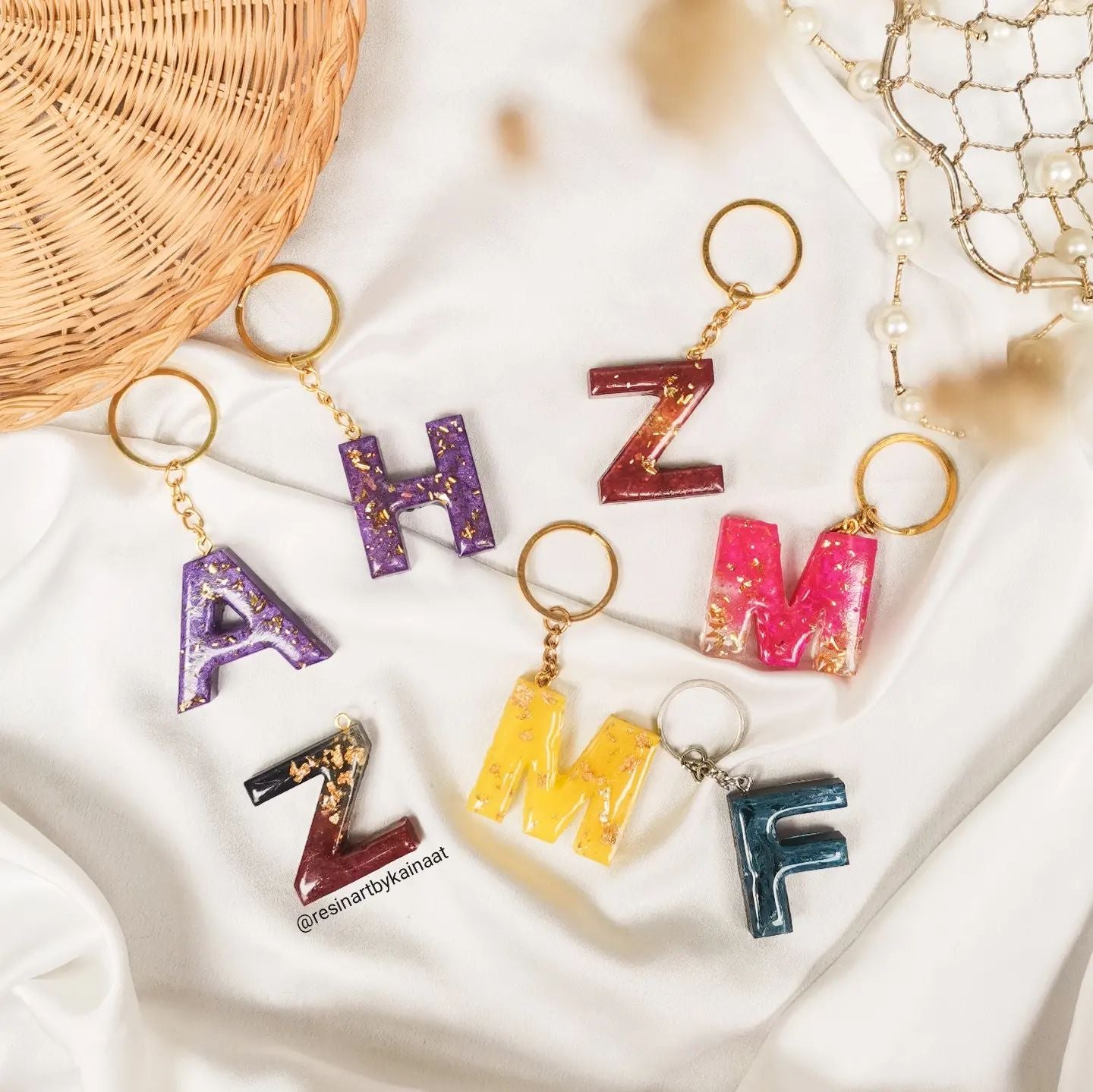 Resin Alphabet Keychain Keyring Initial Letter Handmade Resin