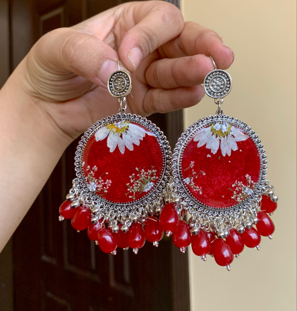 Resin Customised Red Jhumka | Earings
