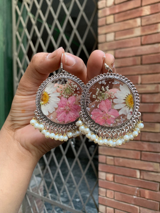 Floral Silver Jhumka