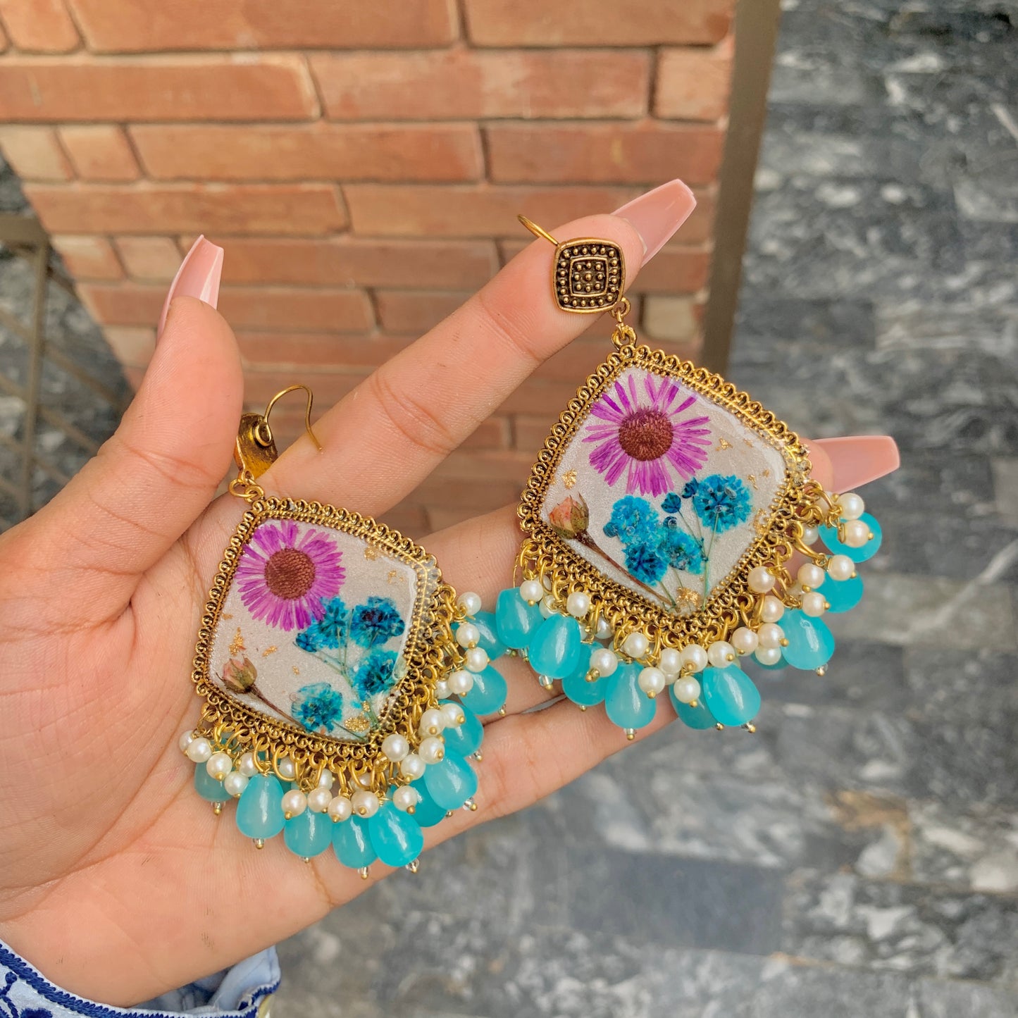 Floral Ferozi Jhumka