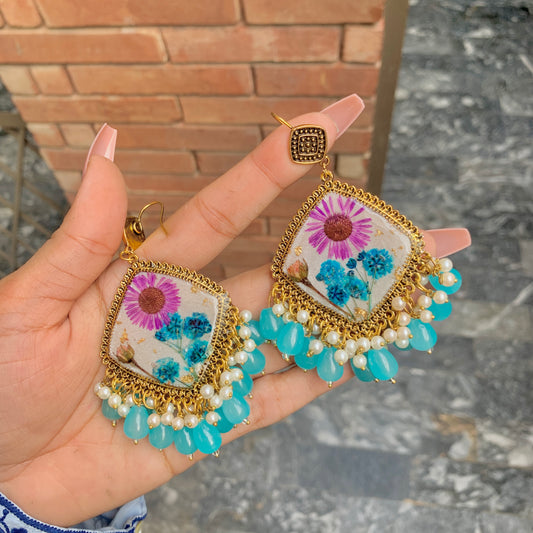 Floral Ferozi Jhumka