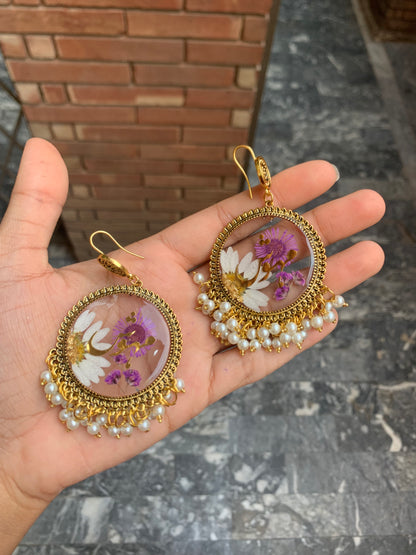 Lilac White Resin Jhumka