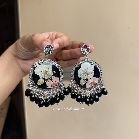 Floral Black Resin Jhumka