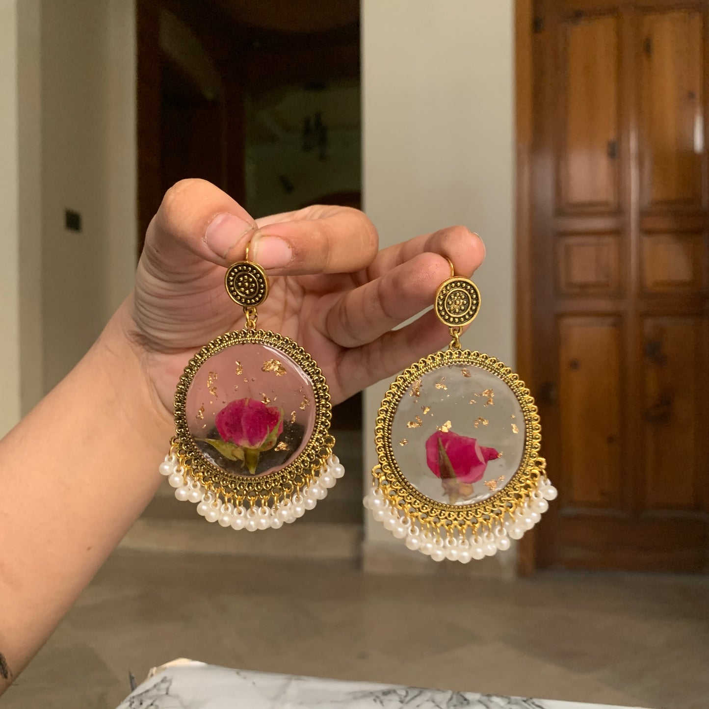 Resin Rose Jhumka