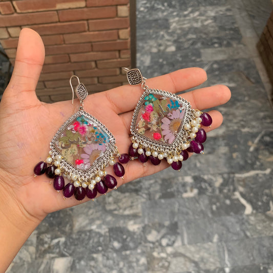 Floral Silver Jhumka