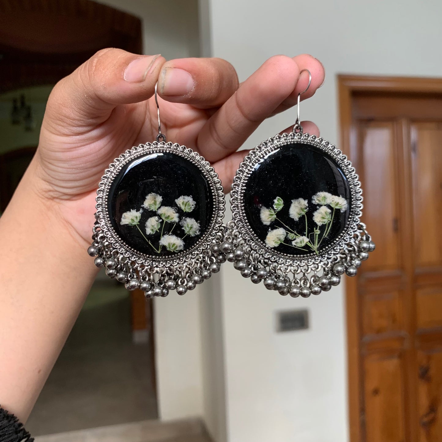 Floral Silver Jhumka