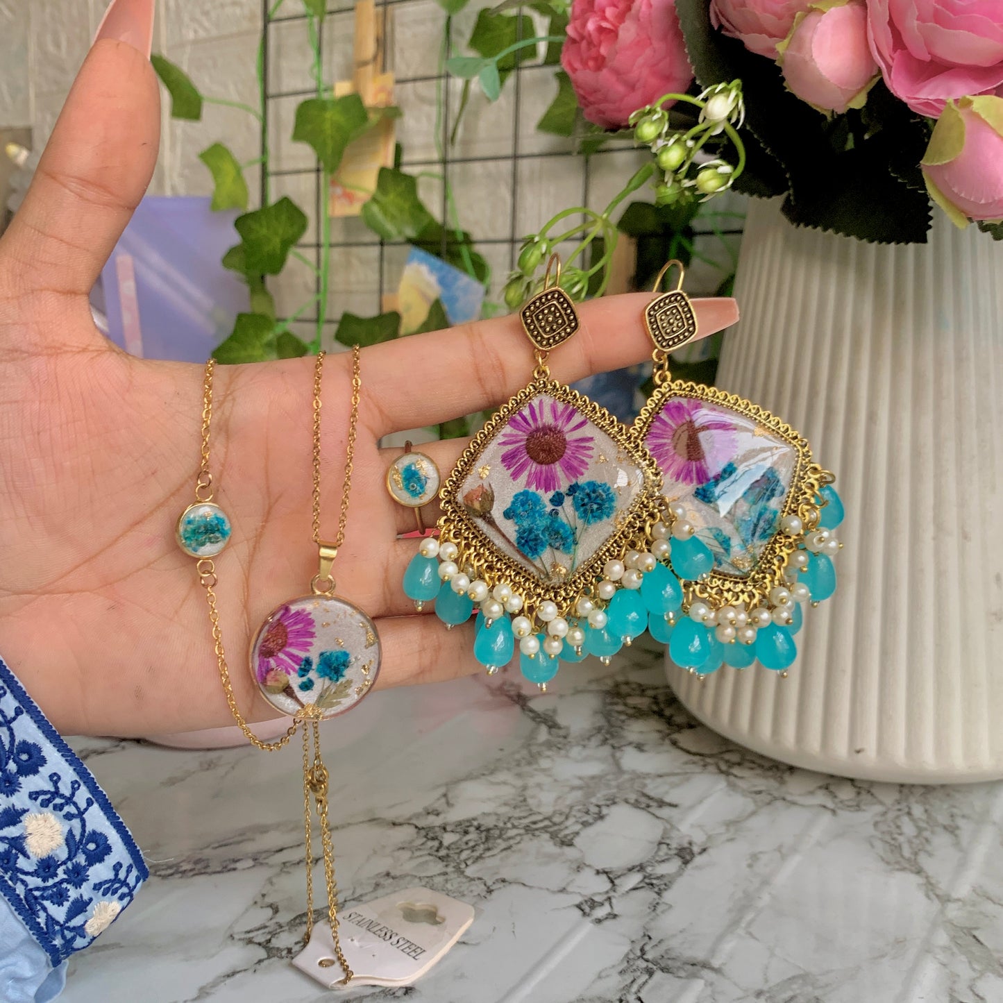 Floral Ferozi Jewelry Set