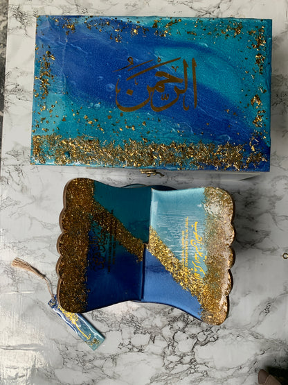 Hints of Blue Resin Rehal | Book Holder Set