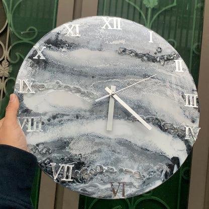 Resin Handmade wall clock | Grey White