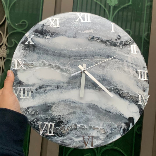 Resin Handmade wall clock | Grey White