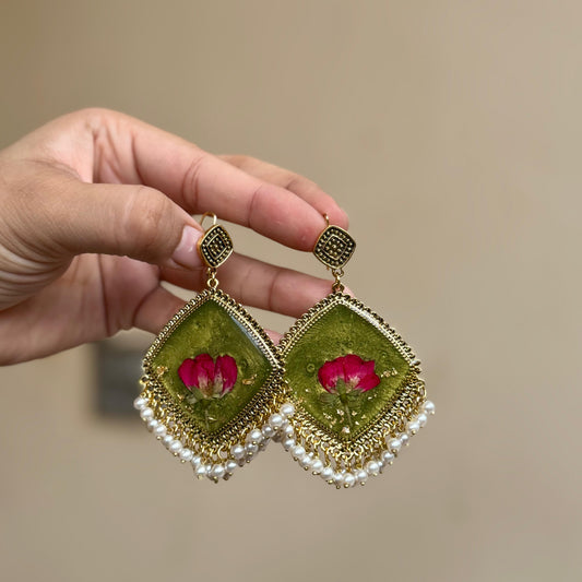 Olive Rose Resin Jhumkay